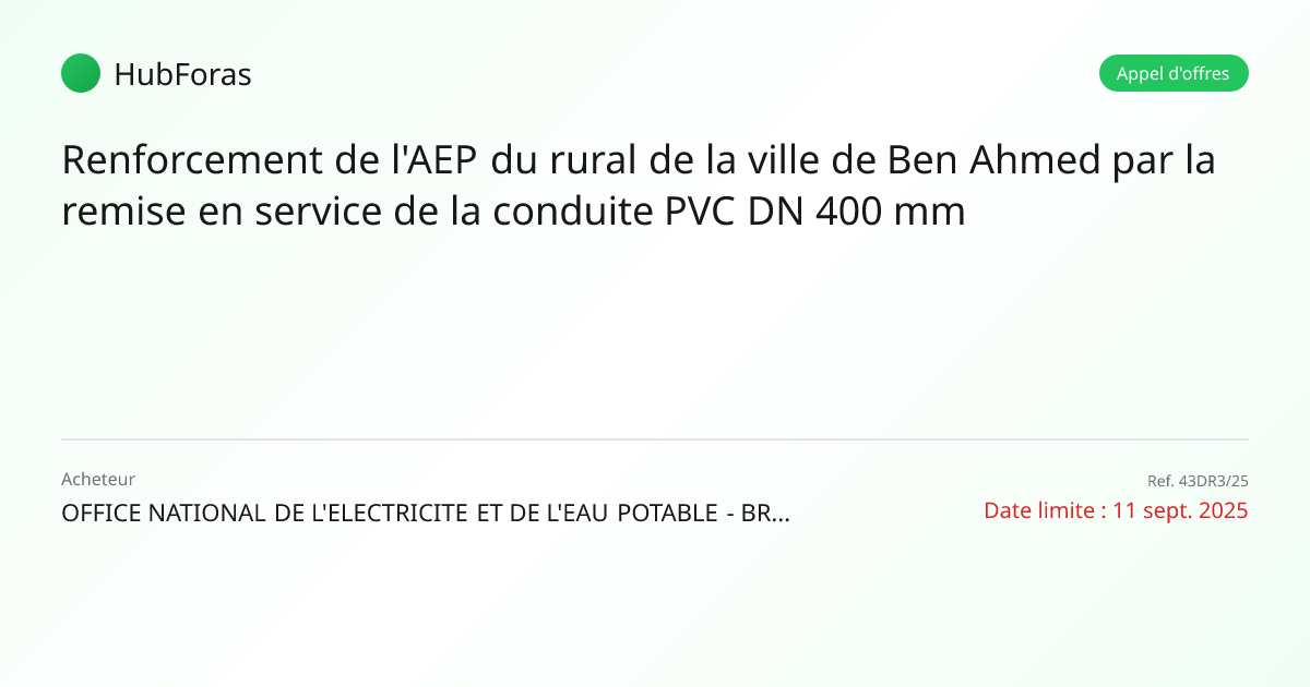 Renforcement de l'AEP du rural de la ville de Ben Ahmed par la remise ...